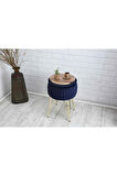 Bianco Metal Ayaklı Sehpalı Puf Altın Koyu Mavi (GOLD DARK BLUE)