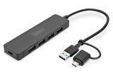 Digitus 4 Port USB 3.0 Hub, İnce Tip, USB-C Adaptörlü, 5Gbps, 0,2 metre kabloDigitus USB 3.0 Hub 4-Port, Slimline with USB-C Adapter, 5Gbps, 0,2m cable
