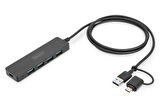 Digitus 4-Port USB 3.0 Hub, İnce Tip, USB-C Adaptörlü, 5Gbps, 1,2 metre kablo dahilDigitus 4-Port USB 3.0 Hub, Slimline with USB-C Adapter, 5Gbps, 1,2m cable