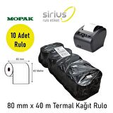 Mopak 80X40 Termal Rulo Adisyon Rulosu Yazarkasa Pos Fiş Bilgi 80*40 Yemek Fişi Termal Rulosu (1 paket 10RULO)