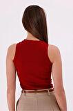 Kadın Halter Yaka Fitilli Bluz Bordo - Srt5003
