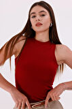 Kadın Halter Yaka Fitilli Bluz Bordo - Srt5003