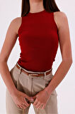 Kadın Halter Yaka Fitilli Bluz Bordo - Srt5003