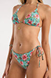 Hibiscus Turkuaz Desenli Bikini Set