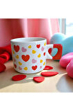 2 li Tatlı Kalpler Desenli Kalp Kulplu El Yapımı Doğal Seramik Mug Kupa Çay Cappuccino Fincanı