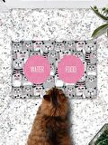 Gri Pembe Kediler Kedi Köpek Mama Paspası Ve Beslenme Altlığı 45x70cm