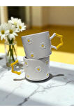 4'lü Papatya Kabartma Desenli El Işi Doğal Seramik Mug Kupa Çay / Cappuccino Fincanı