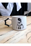 Taraftar Baba Kız Siyah Beyaz Yıldız Kulplu El Yapımı Seramik Mug Kupa Çay Cappuccino Fincanı