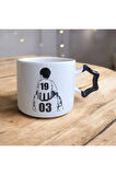 Taraftar Baba Oğul Siyah Beyaz Yıldız Kulplu El Yapımı Seramik Mug Kupa Çay Cappuccino Fincanı