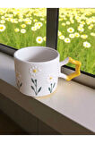 El İşi Papatya Bahçesi İşlemeli Doğal Seramik Mug Kupa Çay / Cappuccino Fincanı