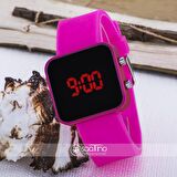 Pembe Kare Dijital Led Ekran Pembe Silikon Kordonlu Bayan Saat ST-303620