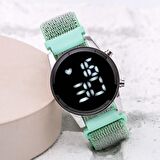 Turkuaz Cırtlı Yapışır Kordon Yeni Moda Led Unisex Kadın Saat Hediyelik ST-304059