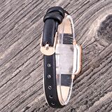 Retro Kadın Kol Saati Vintage Tasarım Minimal Roma Rakamlı Rose Renkli Siyah Kayış ST-304361