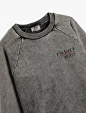 Erkek Çocuk Sweatshirt Uzun Kollu Bisiklet Yaka Slogan Baskılı Pamuklu
