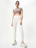 Spor Crop Tişört Kısa Kollu Bisiklet Yaka Asimetrik Kesim Slim Fit 4SAK10175NK