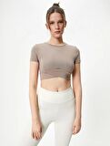 Spor Crop Tişört Kısa Kollu Bisiklet Yaka Asimetrik Kesim Slim Fit 4SAK10175NK