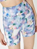 Spor Biker Tayt Yüksek Bel Batik Desenli Slim Fit 4sak40061nk