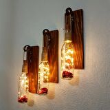 Led Işıklı, Ceviz Renkli Duvar Aplik, Üçlü Set