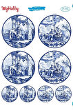 St 333 Mavi Beyaz Minka Desenli Sulu Transfer 25x35
