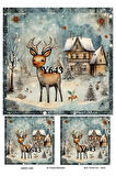 Y643 Yeniyıl, Geyik, Kar, Ev Desenli Pirinç Dekopaj 30x42
