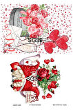 Sevgililer Günü Serisi SG39 Çiçekler, Kalp, Güller Pirinç Dekopaj 30x42