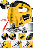 Steiner Alman 4600 W Lazerli Sjs Metal Şanzuman 6 Kademe Devirli Pandül Ayarlı Dekupaj Testere Makinesi Sarı + 5 Uç