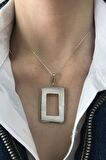 Birinci1926 925 Ayar Gümüş Mother Of Pearl Beyaz Sedef Dikdörtgen Kolye