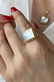 Birinci1926 925 Ayar Gümüş  Vintage Mother of Pearl Sedefli Kare Yüzük