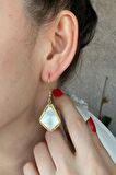 Birinci1926 925 Ayar Gümüş  Vintage Geometrik Mother of Pearl Küpe