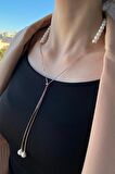 Birinci1926 925 Ayar Gümüş Rose Gold Renkli Asansör Zincirli İnci Kolye