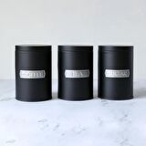 Metal Vakumlu Kapaklı 3'lü Saklama Kabı - Soft Touch Gümüş Kabartmalı Siyah - Küçük Boy