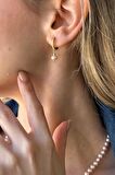 Birinci1926 925 Gümüş Kadın Zirkon Taşlı Dorika Detaylı Tek İnci Küpe 6 mm