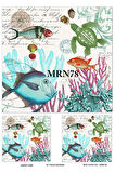 Mrn78 Marine Serisi, Balık, Mercan, Kaplumbağa Desen Pirinç Dekopaj 30x42