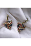 Kırmızı, Lacivert, Gold, Üçgen Küpe, Boncuk Küpe, Handmade Takı, Aksesuar, Bijuteri Küpe
