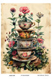 Çay Partisi Serisi TEA132 Çiçek, Fincan Desenli 29*42 cm Pirinç Dekopaj