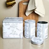 Grey&White Seri - 3'lü Set - 2'li Metal Saklama Kabı, Köşeli Metal Kutu