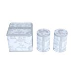 Grey&White Seri - 3'lü Set - 2'li Metal Saklama Kabı, Köşeli Metal Kutu