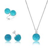 Gümüş Yeşil Kristal Taşlı Bayan Set