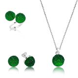 Gümüş Yeşil Kristal Bayan Set