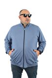 Starbattal Büyük Beden Basic Mevsimlik Fermuarlı Sweatshirt 22750 MAVI