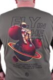 Starbattal Büyük Beden Sıfır Yaka Tişört Fly İn The Sky 23110 HAKI