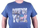 Starbattal Büyük Beden Erkek Baskılı Tişört New York 23129 INDIGO
