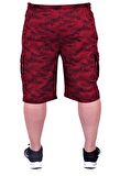Starbattal Büyük Beden Likralı Erkek Penye Şort Honeycomb Camouflage 23612 BORDO