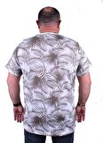 Starbattal Büyük Beden Sıfır Yaka Tişört Palm Leaf 23148 BEYAZ