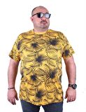 Starbattal Büyük Beden Sıfır Yaka Tişört Palm Leaf 23148 SARI