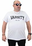 Starbattal Erkek Büyük Beden Sıfır Yaka Tişört Varsity 23184 BEYAZ