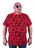 Starbattal Büyük Beden Polo Yaka Tişört Hawai Desen 23412 KIRMIZI
