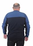 Starbattal Erkek Büyük Beden Sıfır Yaka Çift Renk Triko Kazak 23751 INDIGO