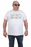 Starbattal Erkek Büyük Beden Sıfır Yaka Tişört NYC 24133 BEYAZ