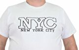 Starbattal Erkek Büyük Beden Sıfır Yaka Tişört NYC 24133 BEYAZ